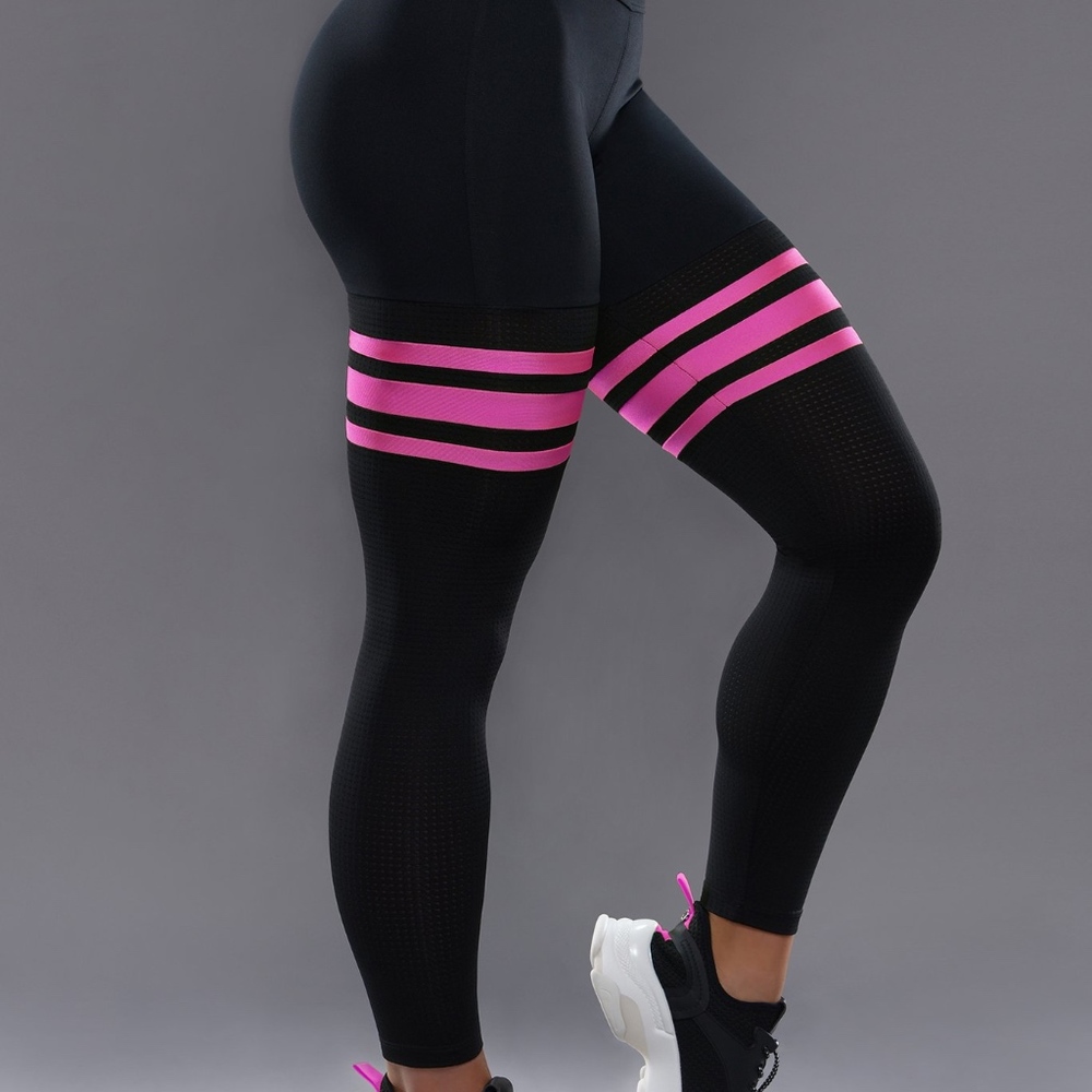 High Waist Bombshell gym leggings - pink and black